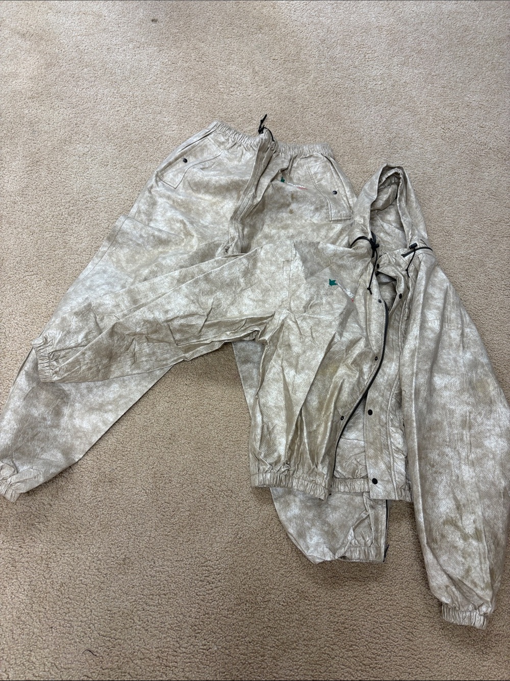 Men's Hooded Rain Jacket and Track Pants Set - Stone Beige
